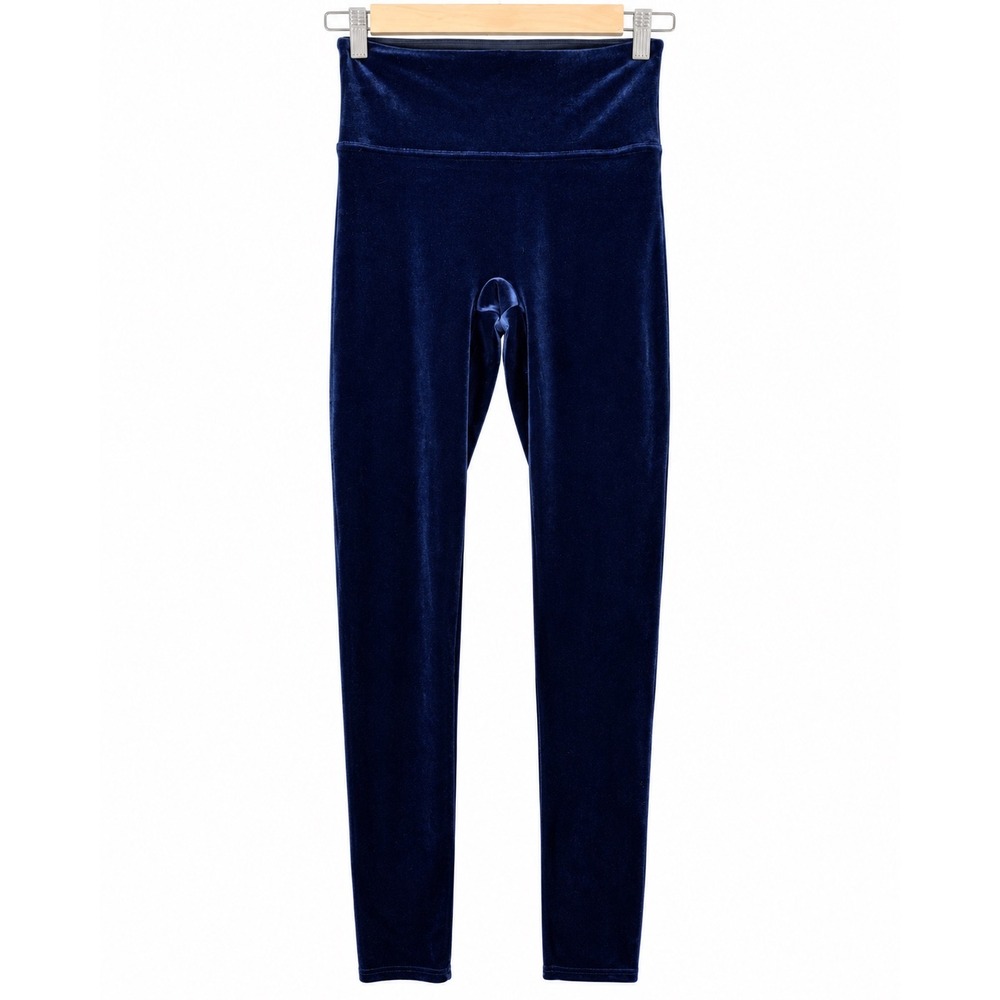 SPANX 2070 Velvet Leggings Small Navy Blue High Rise Tummy Control